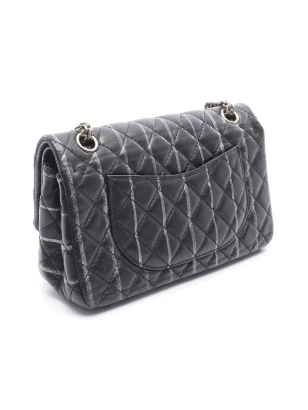 Chanel Shoulder Bag 2.55 Quilted Mademoiselle Chain Black Silver Leather Double